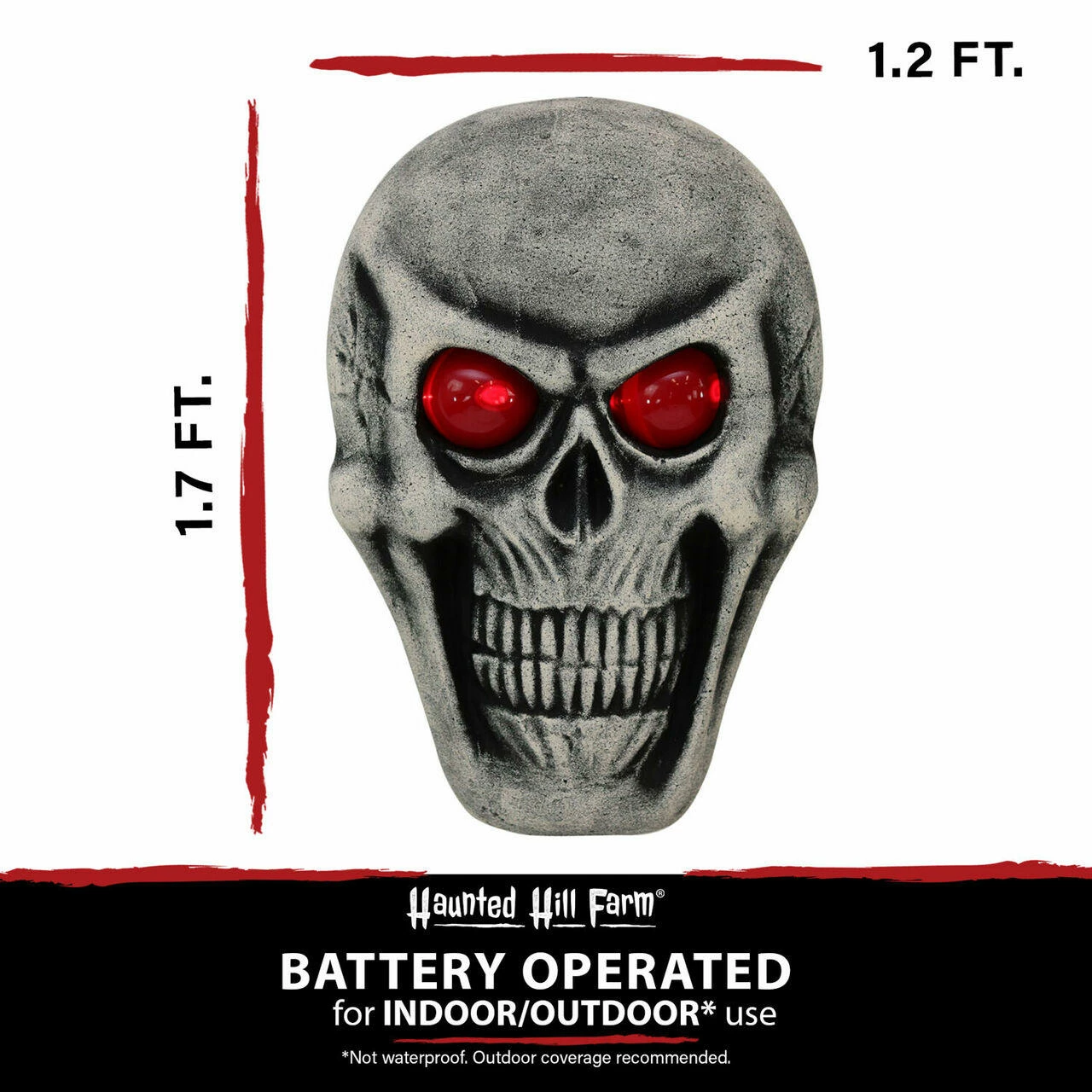 Fraser Hill Farm Haunted Hill Farm 1.7-ft. Skeleton Skull W/ Glowing Red Eyes, Battery Operated For Display - Image 2