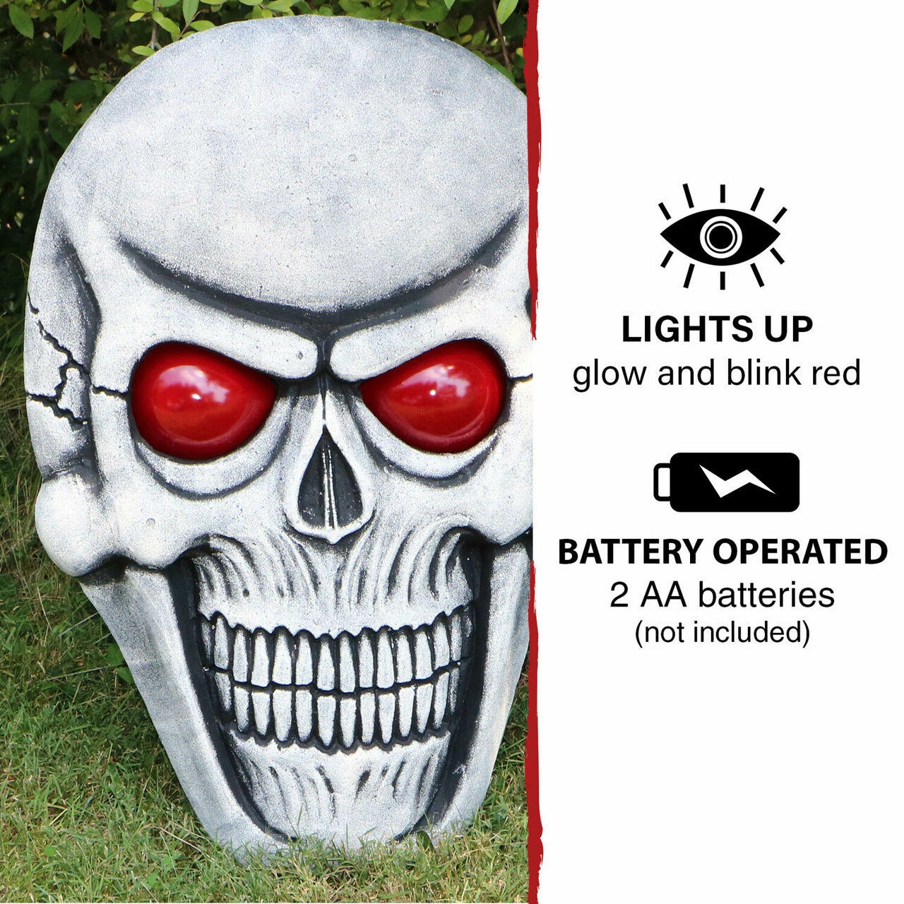 Fraser Hill Farm Haunted Hill Farm 1.7-ft. Skeleton Skull W/ Glowing Red Eyes, Battery Operated For Display - Image 5