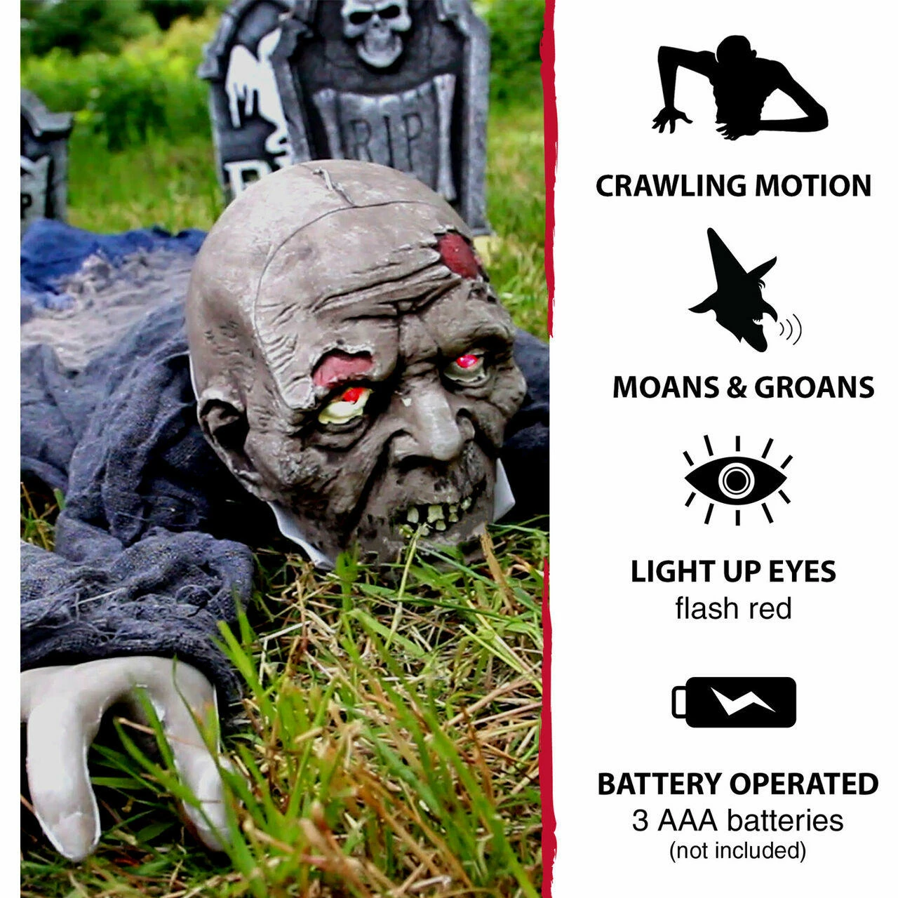 Fraser Hill Farm 62 In. Animatronic Zombie, Flashing Red Eyes, Poseable, Battery-Operated - Image 5
