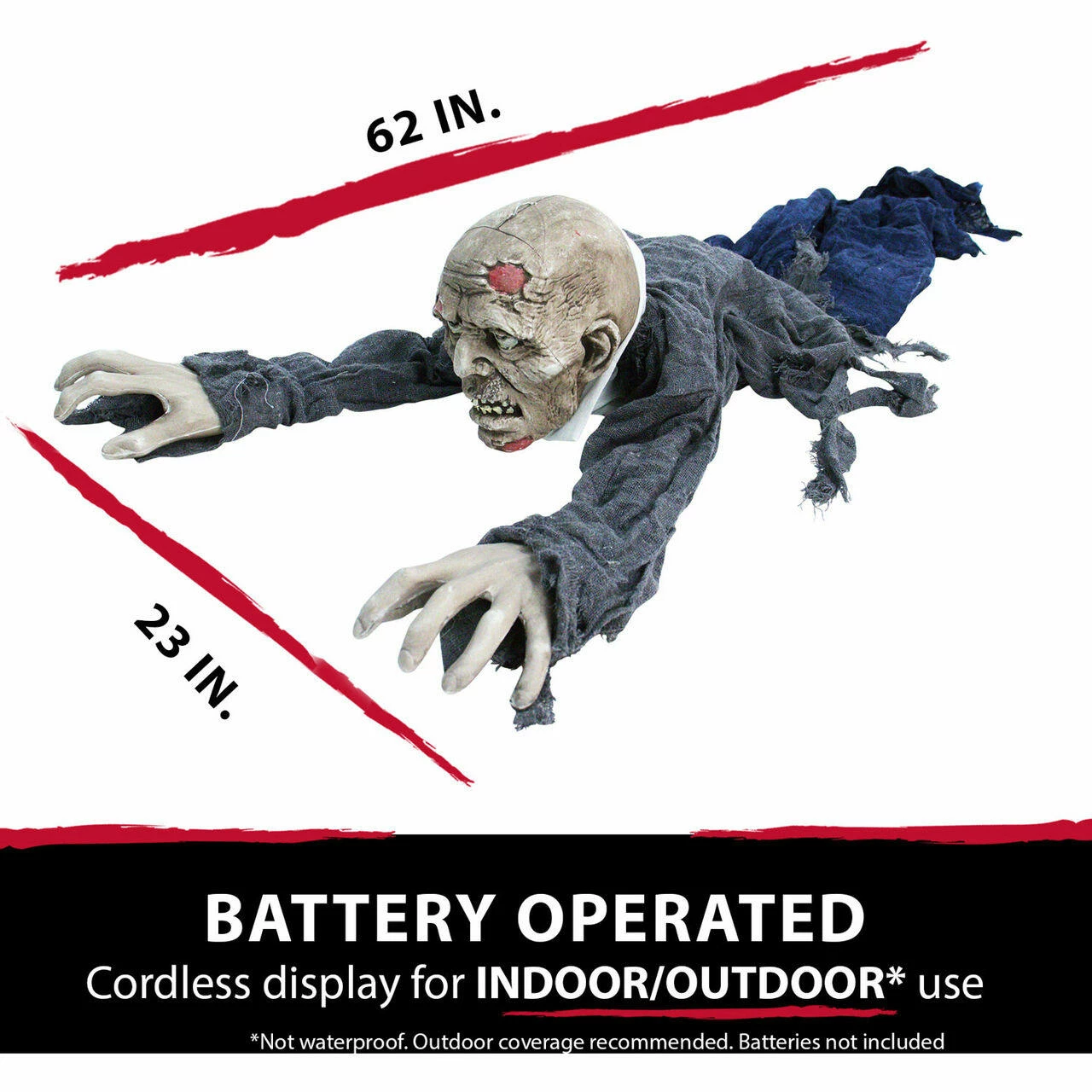 Fraser Hill Farm 62 In. Animatronic Zombie, Flashing Red Eyes, Poseable, Battery-Operated - Image 6