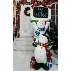 Fraser Hill Farm 5-Ft. Life-Size Stacking Snowman Pair With Chalkboard And LED Lights