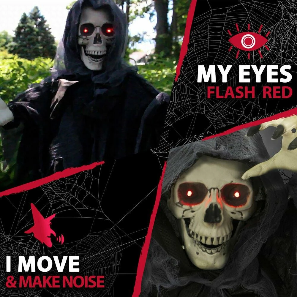 Fraser Hill Farm Animatronic Poseable Reaper Skeleton W/ Flashing Red Eyes, 46 In (Odin) - Image 4