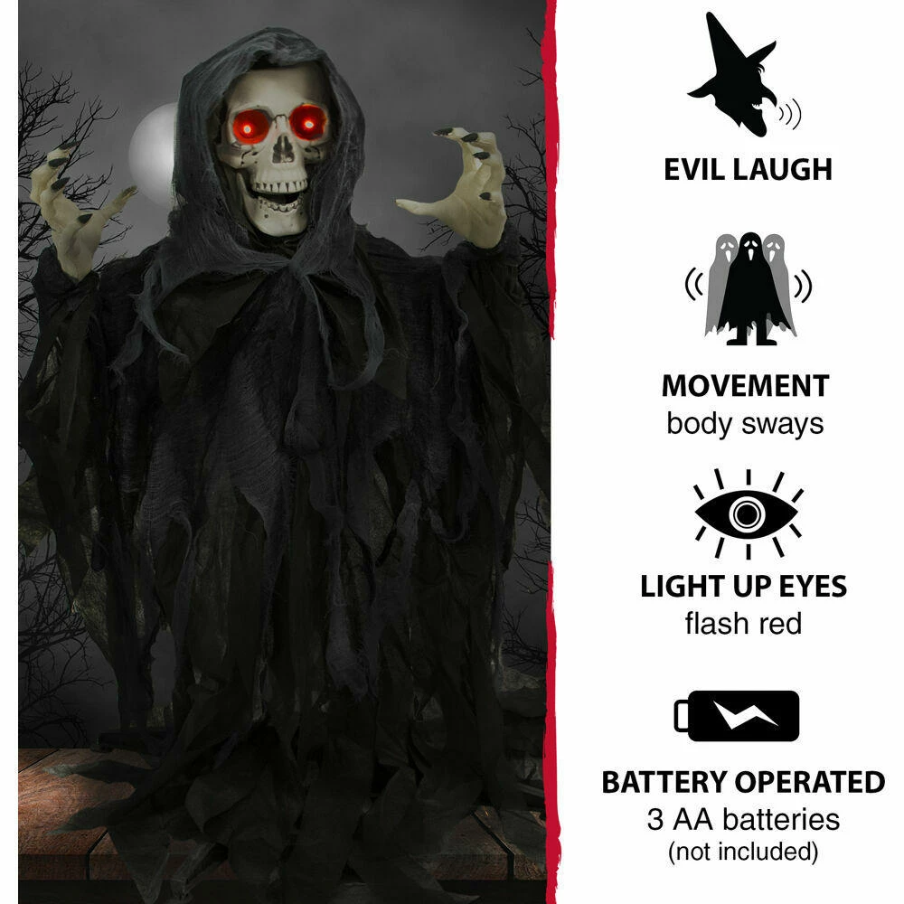 Fraser Hill Farm Animatronic Poseable Reaper Skeleton W/ Flashing Red Eyes, 46 In (Odin) - Image 5