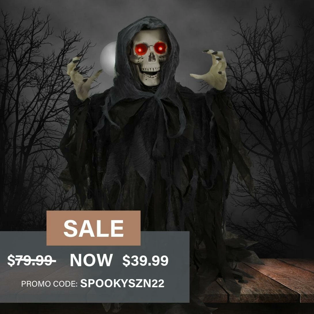 Fraser Hill Farm Animatronic Poseable Reaper Skeleton W/ Flashing Red Eyes, 46 In (Odin) - Image 7
