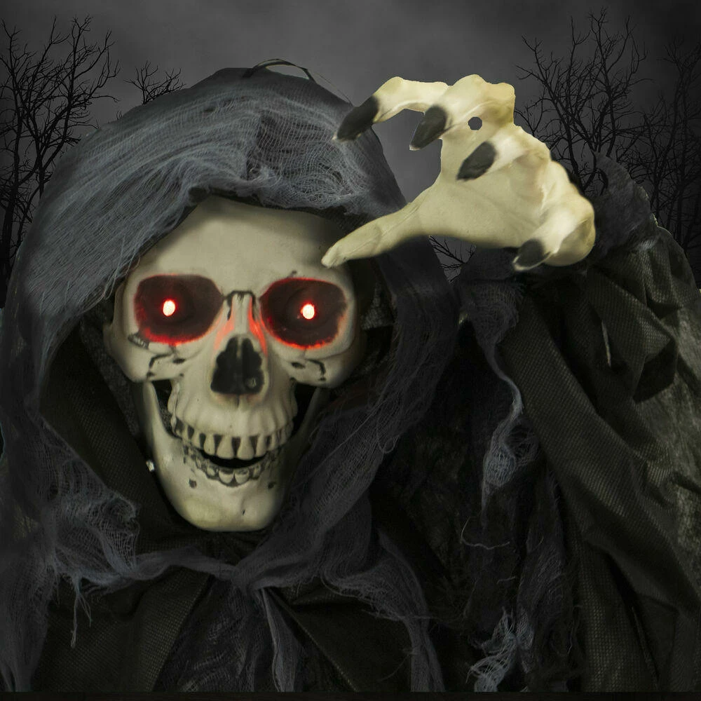 Fraser Hill Farm Animatronic Poseable Reaper Skeleton W/ Flashing Red Eyes, 46 In (Odin) - Image 11