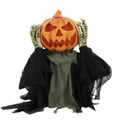Fraser Hill Farm Pop-Up Animatronic Pumpkin Head With Flashing Red Face, 25 In