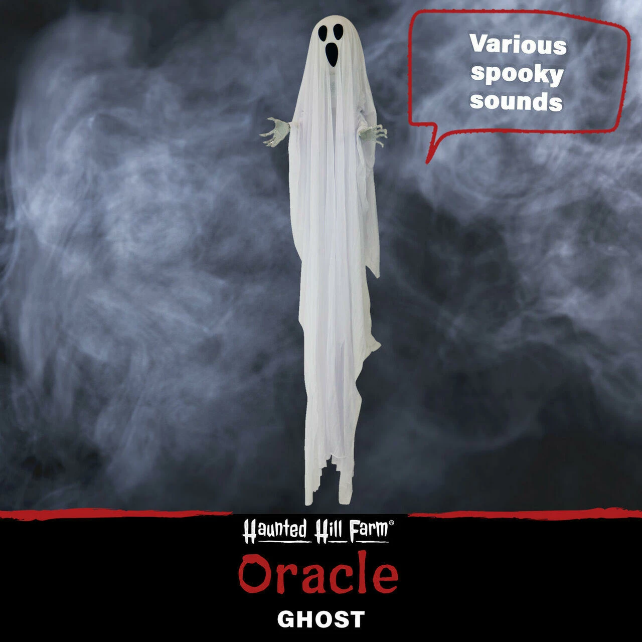 Fraser Hill Farm Haunted Hill Farm 5-ft. Animatronic Hanging Ghost, Red LED Lights, Poseable, Battery, Oracle - Image 2