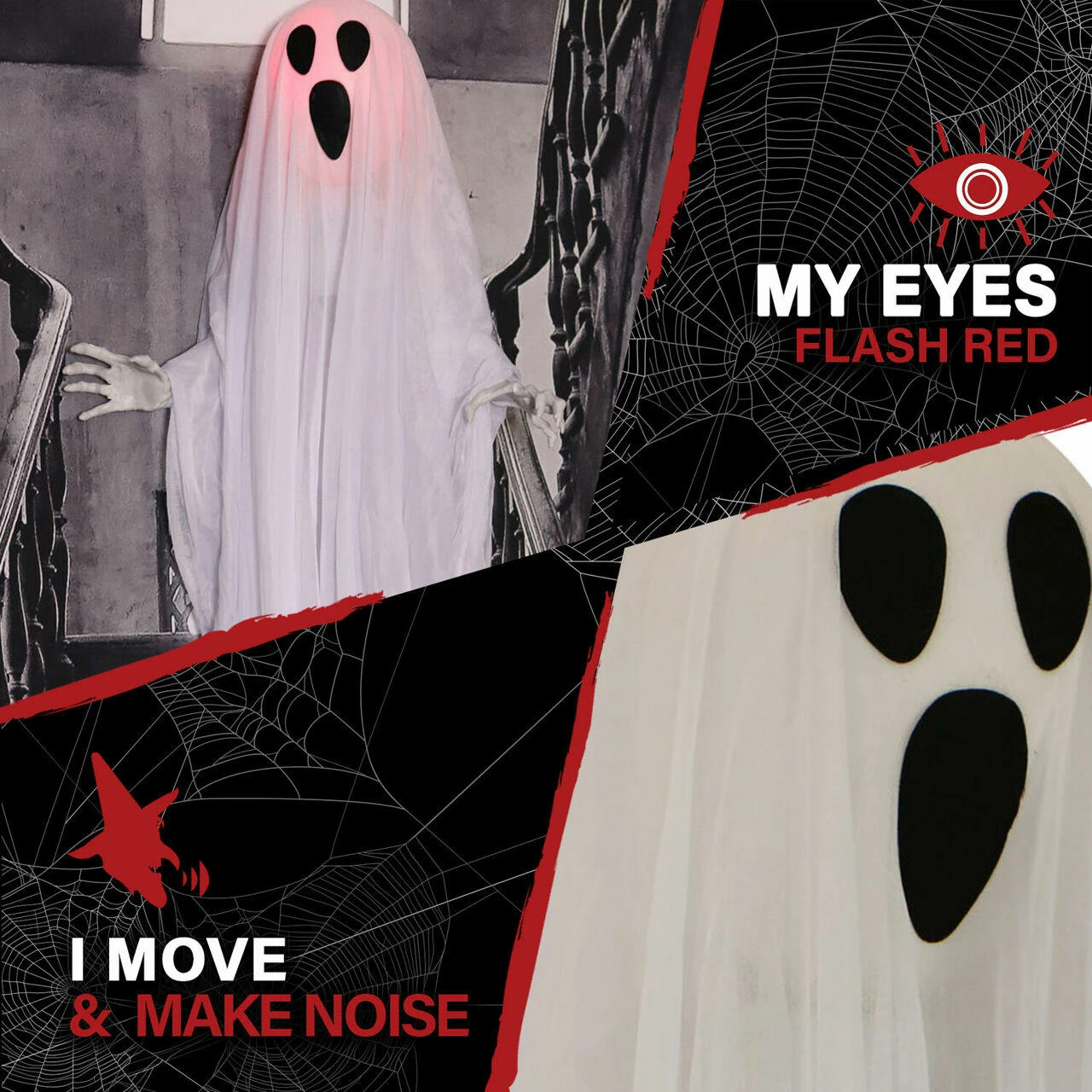 Fraser Hill Farm Haunted Hill Farm 5-ft. Animatronic Hanging Ghost, Red LED Lights, Poseable, Battery, Oracle - Image 3