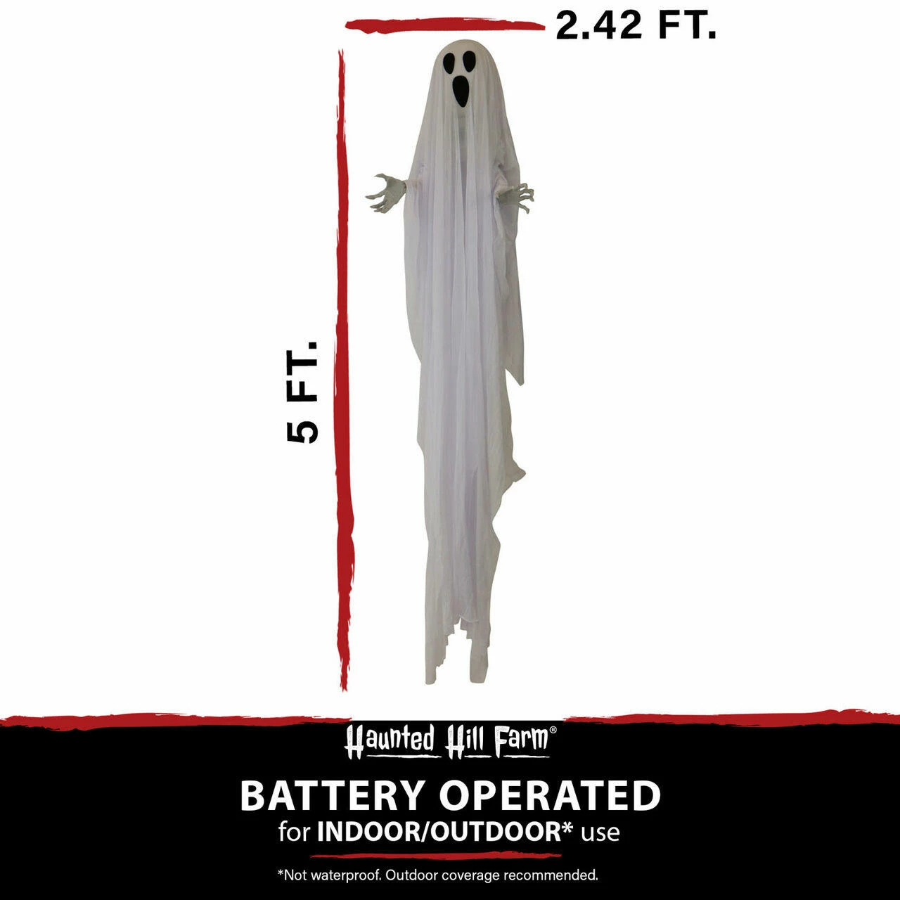 Fraser Hill Farm Haunted Hill Farm 5-ft. Animatronic Hanging Ghost, Red LED Lights, Poseable, Battery, Oracle - Image 4