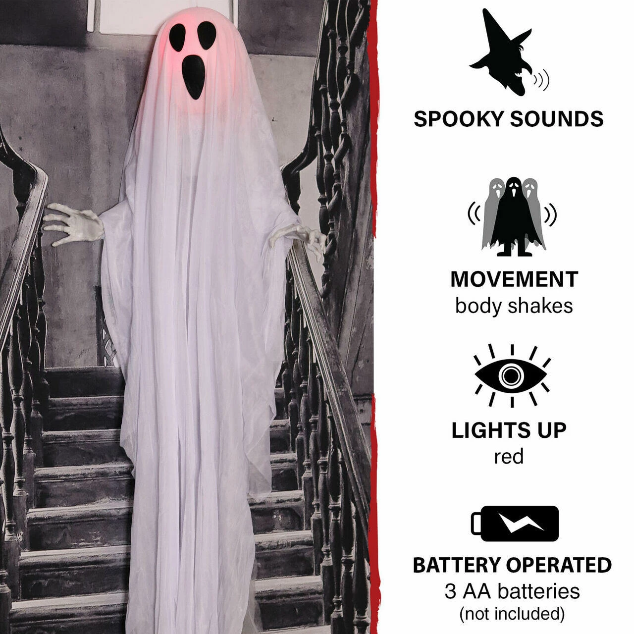 Fraser Hill Farm Haunted Hill Farm 5-ft. Animatronic Hanging Ghost, Red LED Lights, Poseable, Battery, Oracle - Image 5