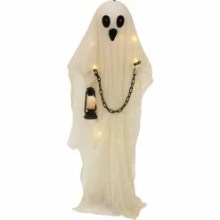 Fraser Hill Farm Haunted Hill Farm 5-Ft. Standing Light-Up Ghost With Lantern And Chain, Indoor Or Covered Outdoor Halloween Decoration, Battery-Operated, Hyde