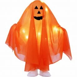 Fraser Hill Farm Haunted Hill Farm 1.3-ft. Orange Light-Up Ghost, White LED, Kid-Friendly, Battery