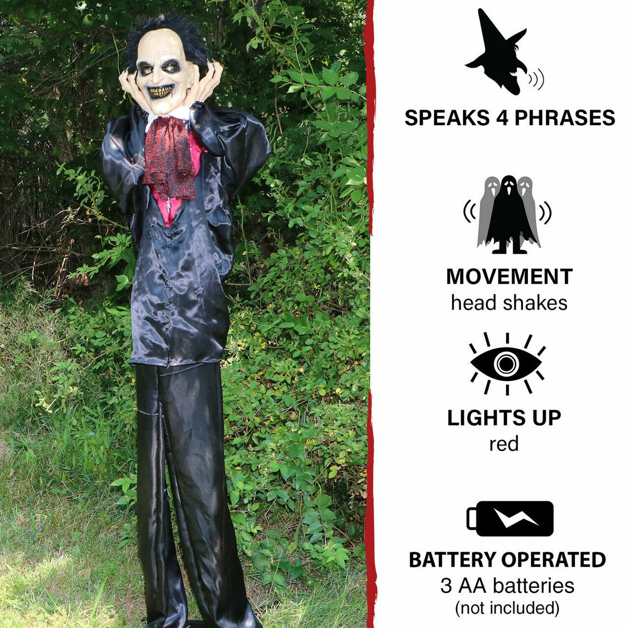 Fraser Hill Farm Haunted Hill Farm 5.6-ft. Vampire Animatronic, LED Red Eyes, Battery-Operated - Image 5