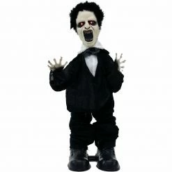Fraser Hill Farm Haunted Hill Farm 2-Ft. Animatronic Standing Vampire, Indoor Or Outdoor Halloween Decoration, Red LED Eyes, Battery-Operated, Beast, HHMNVAMP-1FLSA