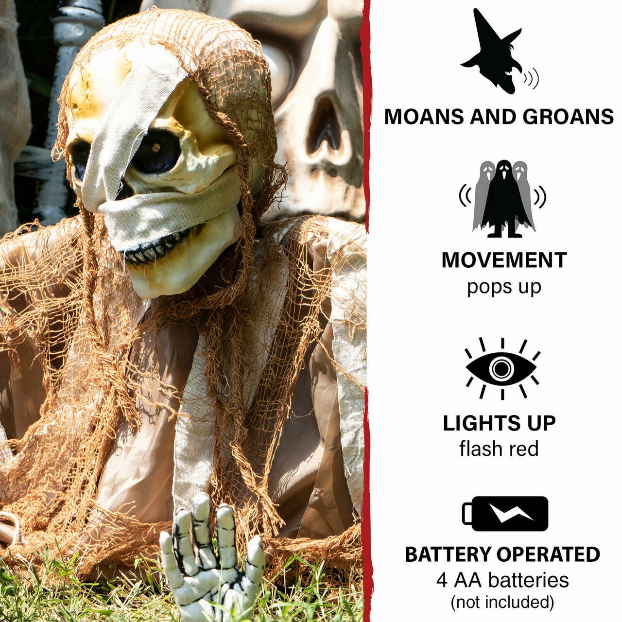 Fraser Hill Farm Haunted Hill Farm 1.6-ft. Mummy Groundbreaker, Red LED Eyes, Poseable, Battery, Catacomb - Image 2