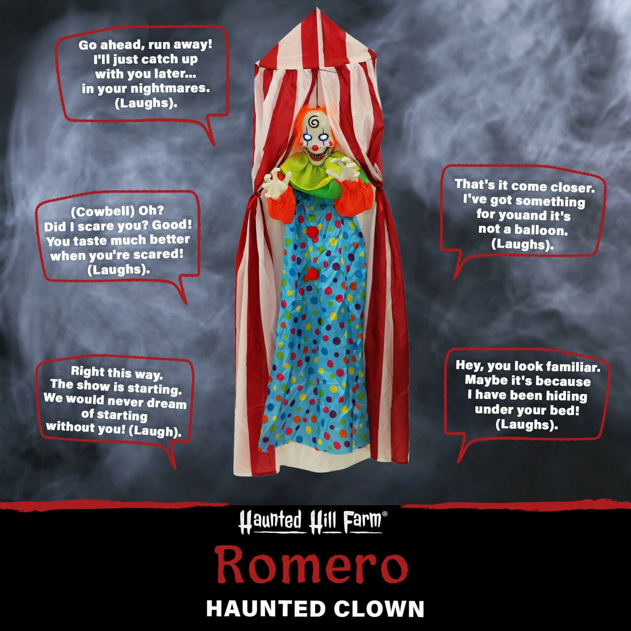 Fraser Hill Farm Haunted Hill Farm 6 Ft. Hanging Clown, LED Blue Eyes, Poseable, Battery, Romero - Image 3