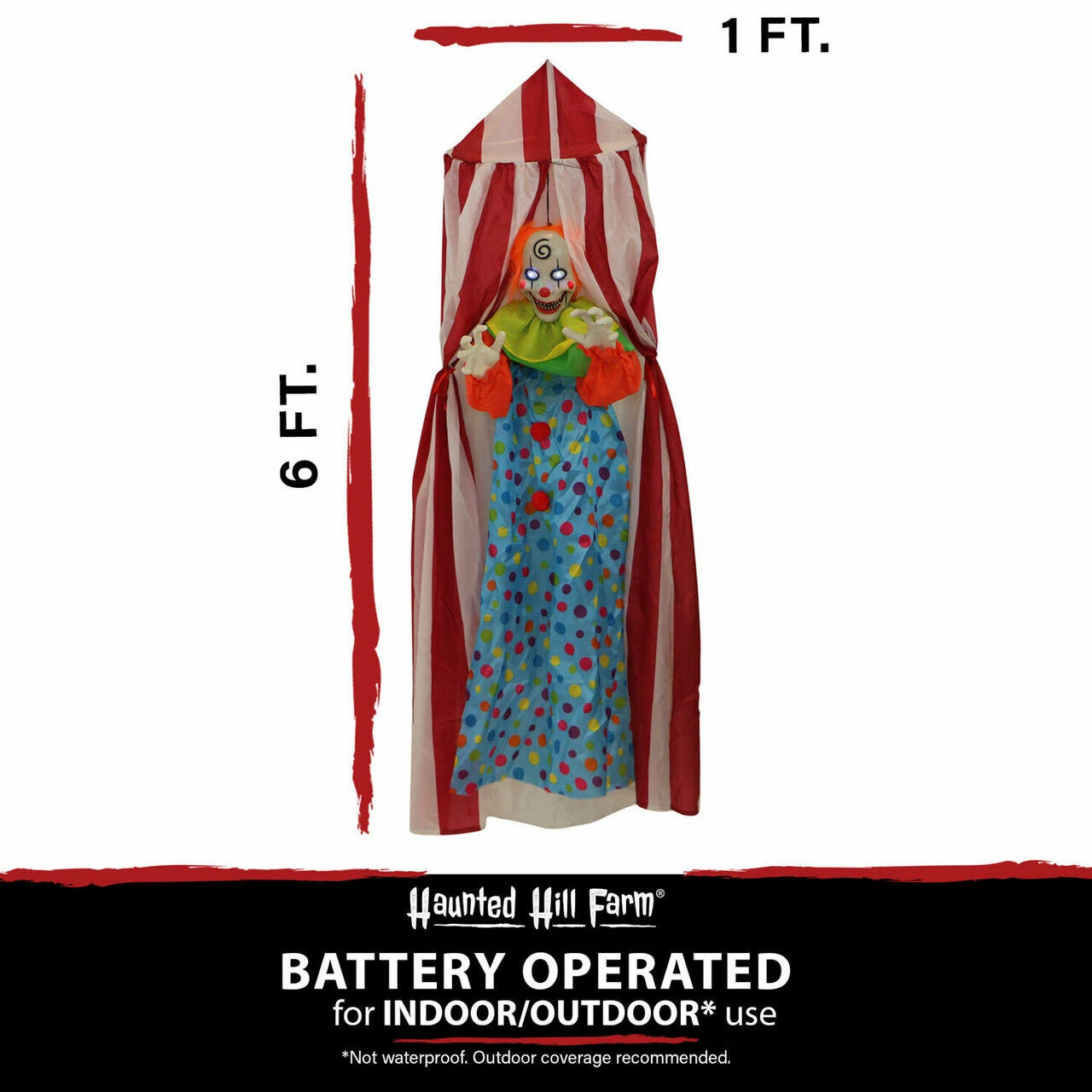 Fraser Hill Farm Haunted Hill Farm 6 Ft. Hanging Clown, LED Blue Eyes, Poseable, Battery, Romero - Image 4