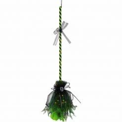 Fraser Hill Farm Haunted Hill Farm 3-Ft. Green Witch's Broomstick W/ Green Lights, Battery