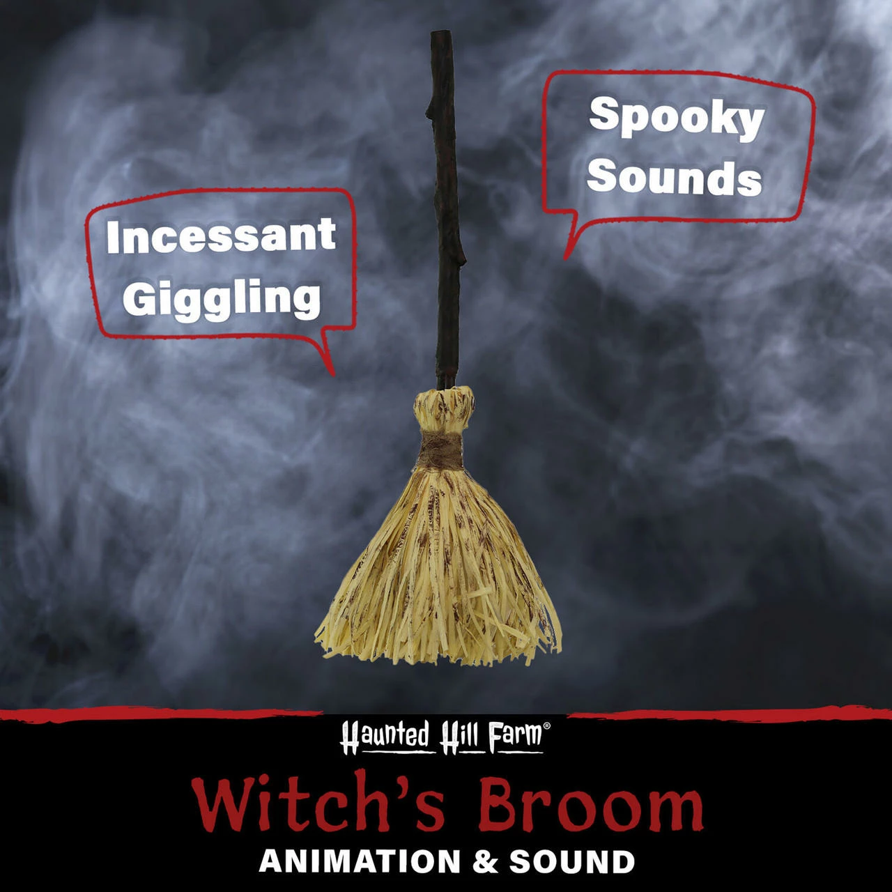 Fraser Hill Farm Haunted Hill Farm 26-In. Animated Witch's Broomstick With Sound And Movement, Battery Operated, Indoor Or Covered Outdoor Halloween Decoration - Image 2