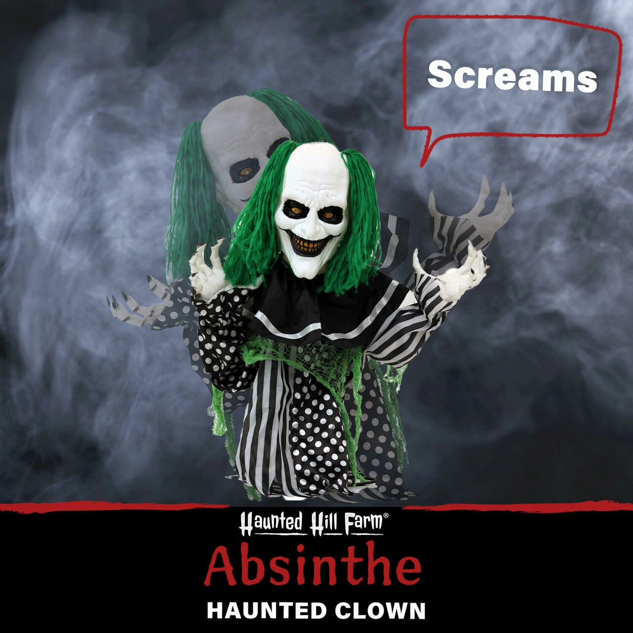 Fraser Hill Farm Haunted Hill Farm 2-ft. Animated Clown, Red LED Eyes, Poseable, Battery, Absinth - Image 4