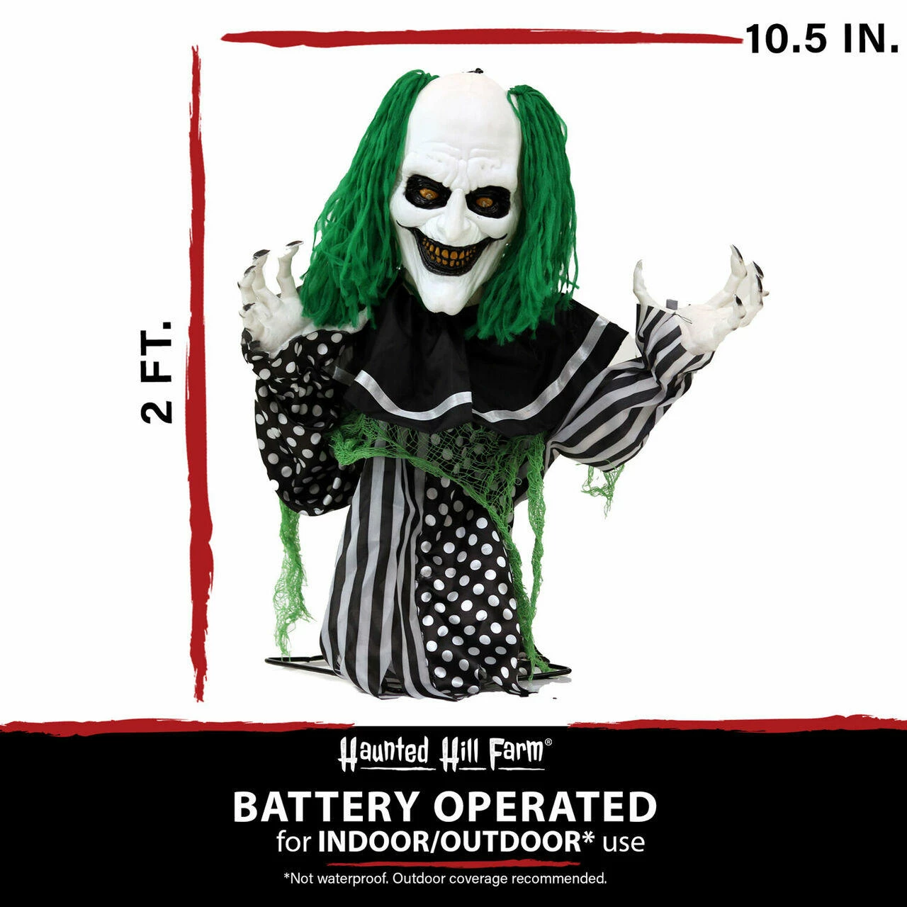 Fraser Hill Farm Haunted Hill Farm 2-ft. Animated Clown, Red LED Eyes, Poseable, Battery, Absinth - Image 5