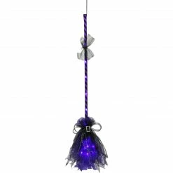 Fraser Hill Farm Haunted Hill Farm 3-Ft. Purple Witch's Broomstick W/ Purple Lights, Battery Operated
