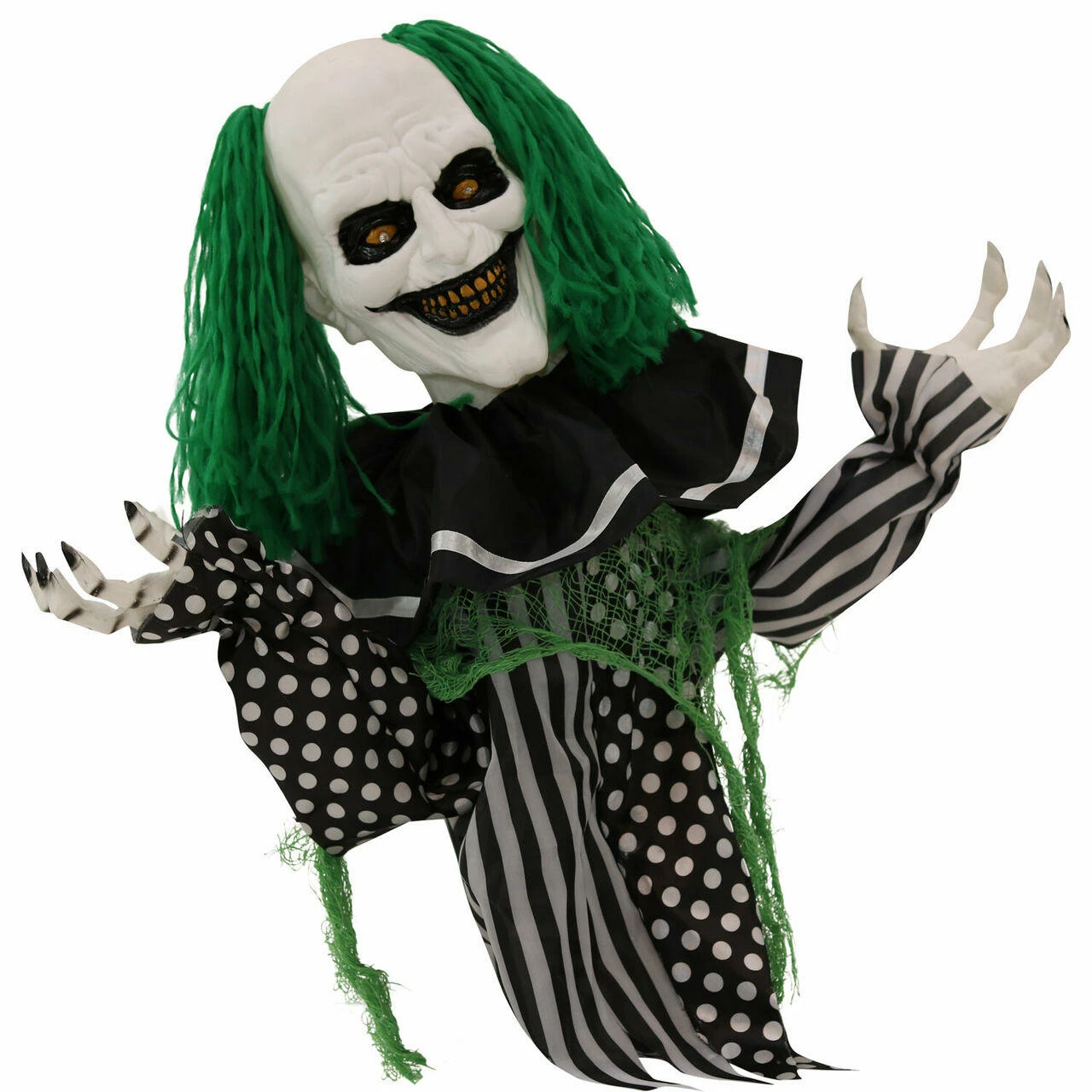 Fraser Hill Farm Haunted Hill Farm 2-ft. Animated Clown, Red LED Eyes, Poseable, Battery, Absinth - Image 7