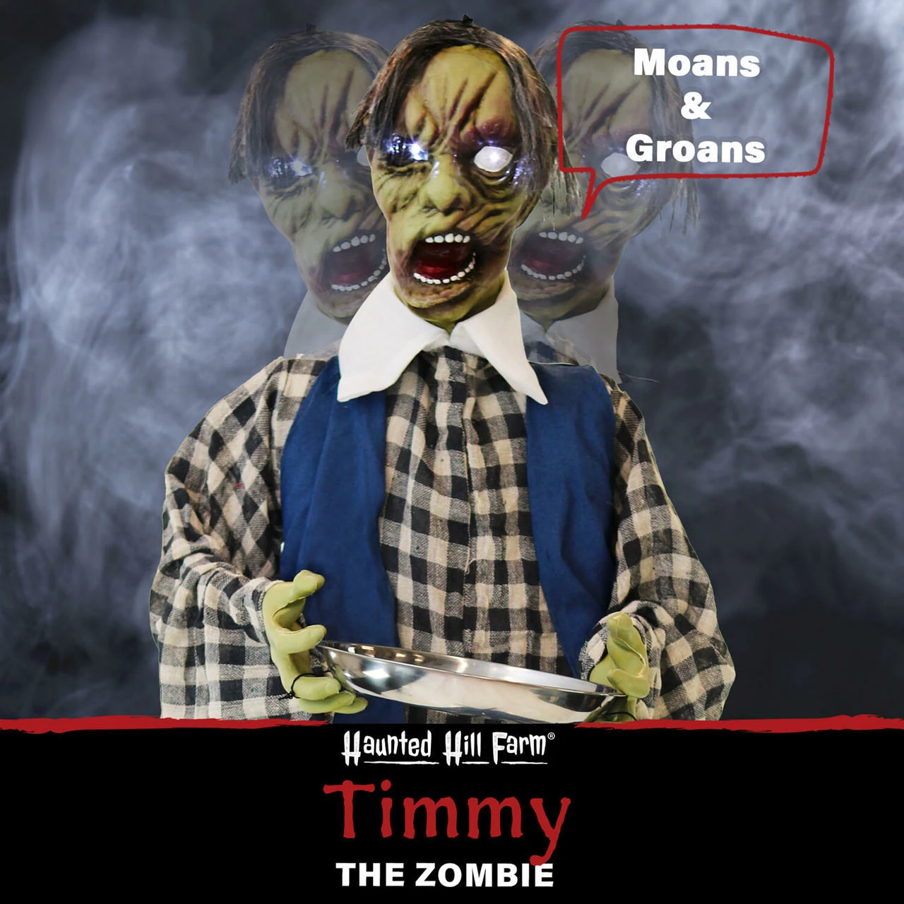 Fraser Hill Farm Haunted Hill Farm 6.25-ft. Zombie Waiter, LED Purple Eyes, Poseable, Battery, Timmy - Image 3