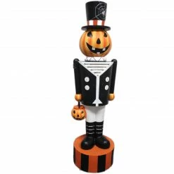 Fraser Hill Farm Haunted Hill Farm 4-Ft. Jack-O-Lantern Nutcracker Prelit LED Resin Figurine, Indoor Or Covered Outdoor Halloween Decoration, Plug-In