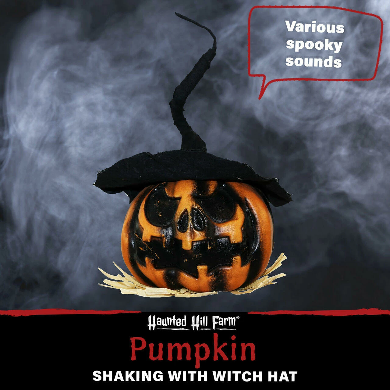 Fraser Hill Farm Haunted Hill Farm 1.8-ft. Shaking Pumpkin W/ Witch Hat, Battery - Image 2