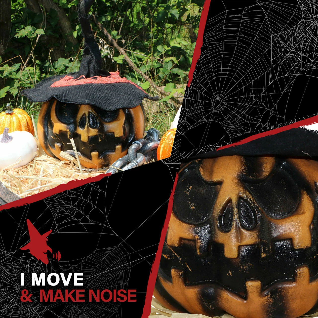 Fraser Hill Farm Haunted Hill Farm 1.8-ft. Shaking Pumpkin W/ Witch Hat, Battery - Image 3