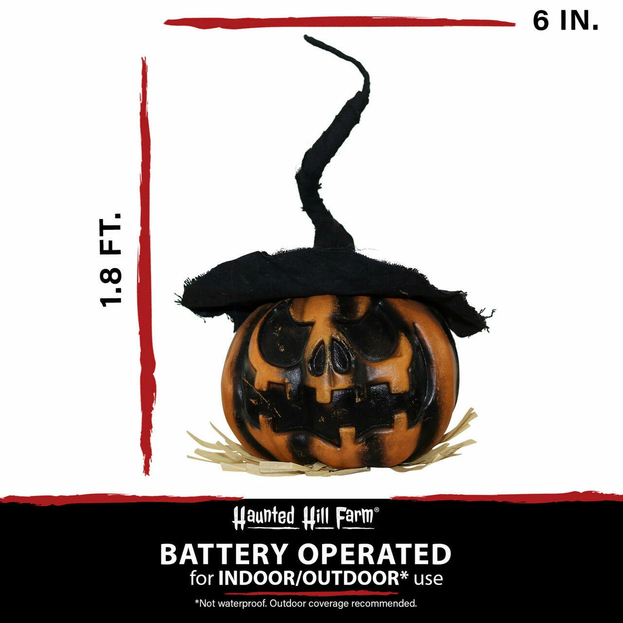 Fraser Hill Farm Haunted Hill Farm 1.8-ft. Shaking Pumpkin W/ Witch Hat, Battery - Image 4