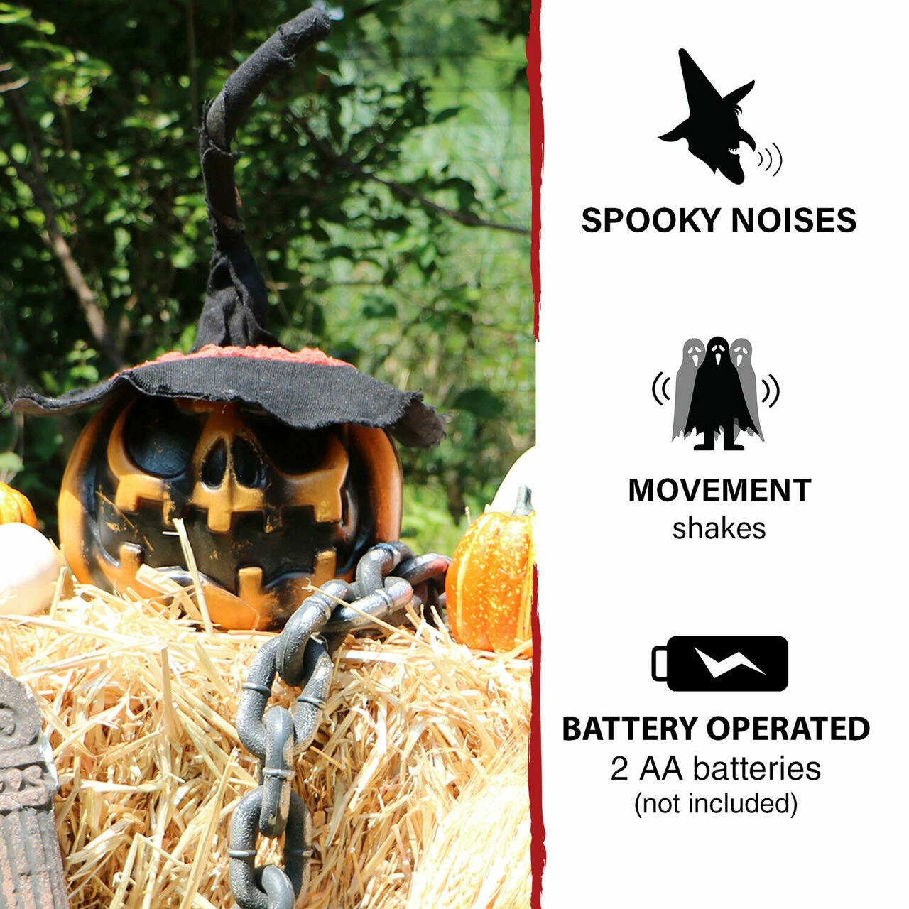 Fraser Hill Farm Haunted Hill Farm 1.8-ft. Shaking Pumpkin W/ Witch Hat, Battery - Image 5