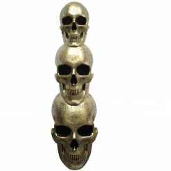 Fraser Hill Farm Haunted Hill Farm 3-Ft. Golden Skull Stack Prelit LED Resin Figurine, Indoor Or Covered Outdoor Halloween Decoration, Plug-In