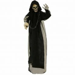 Fraser Hill Farm Haunted Hill Farm 5.2-ft. Standing Reaper, LED Green Eyes, Poseable, Battery, Piper