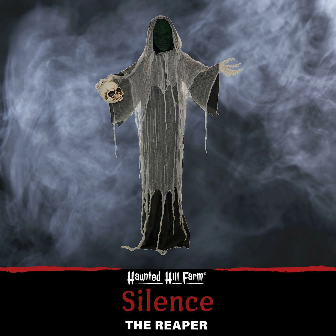 Fraser Hill Farm Haunted Hill Farm 5.25-Ft. Standing Reaper With LED Green Face, Indoor Or Covered Outdoor Halloween Decoration, Battery-Operated, Silence, HHRPR-11FLS - Image 2