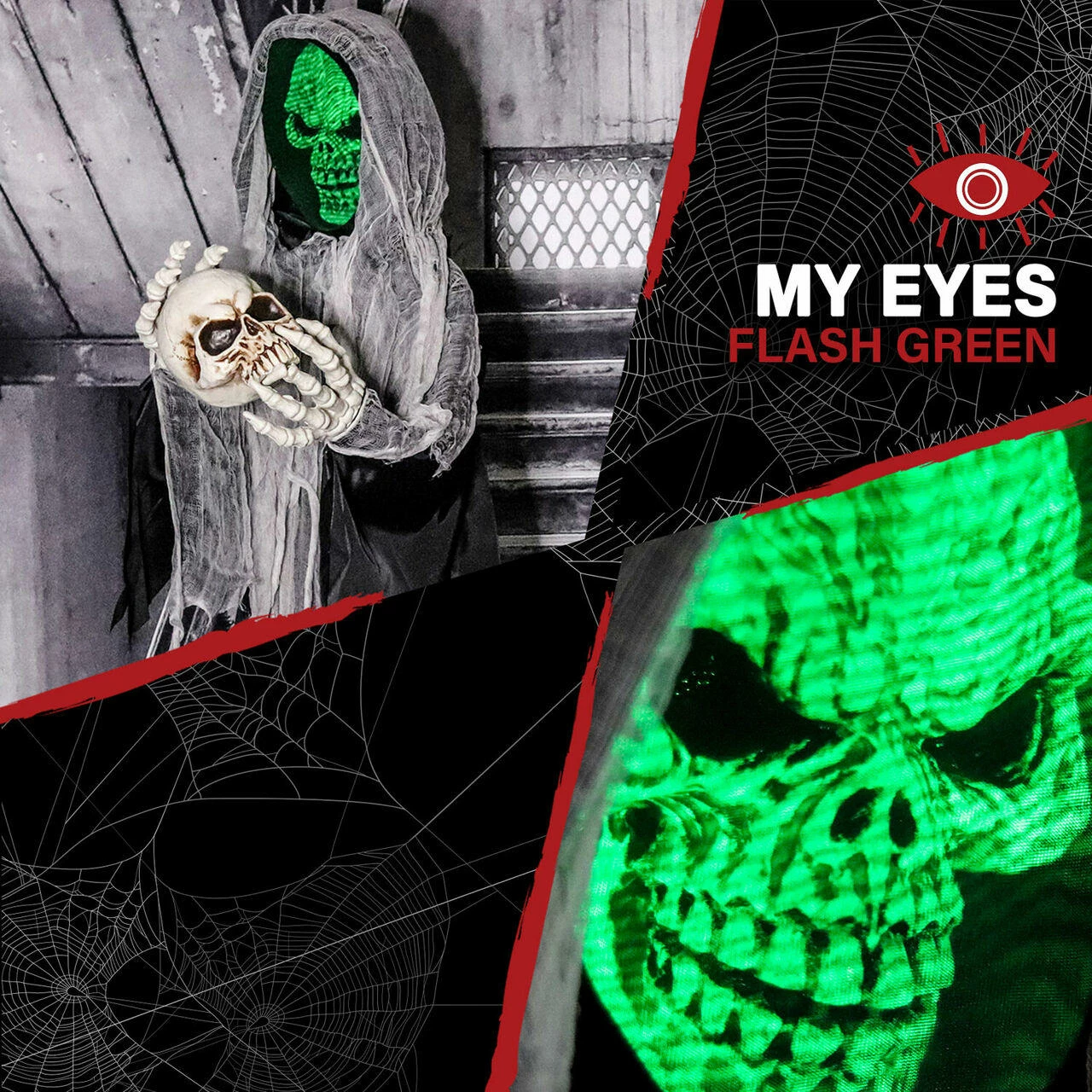 Fraser Hill Farm Haunted Hill Farm 5.25-Ft. Standing Reaper With LED Green Face, Indoor Or Covered Outdoor Halloween Decoration, Battery-Operated, Silence, HHRPR-11FLS - Image 3