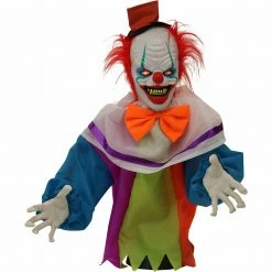 Fraser Hill Farm Haunted Hill Farm 2.5-Ft. Animated Clown Groundbreaker, Indoor Or Covered Outdoor Halloween Decoration, Red LED Eyes, Battery-Operated, Franco, HHFJCLOWN-1LSA