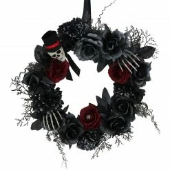 Fraser Hill Farm 17-In. Wreath With Skull And Hands, Indoor/Covered Outdoor Halloween Decoration