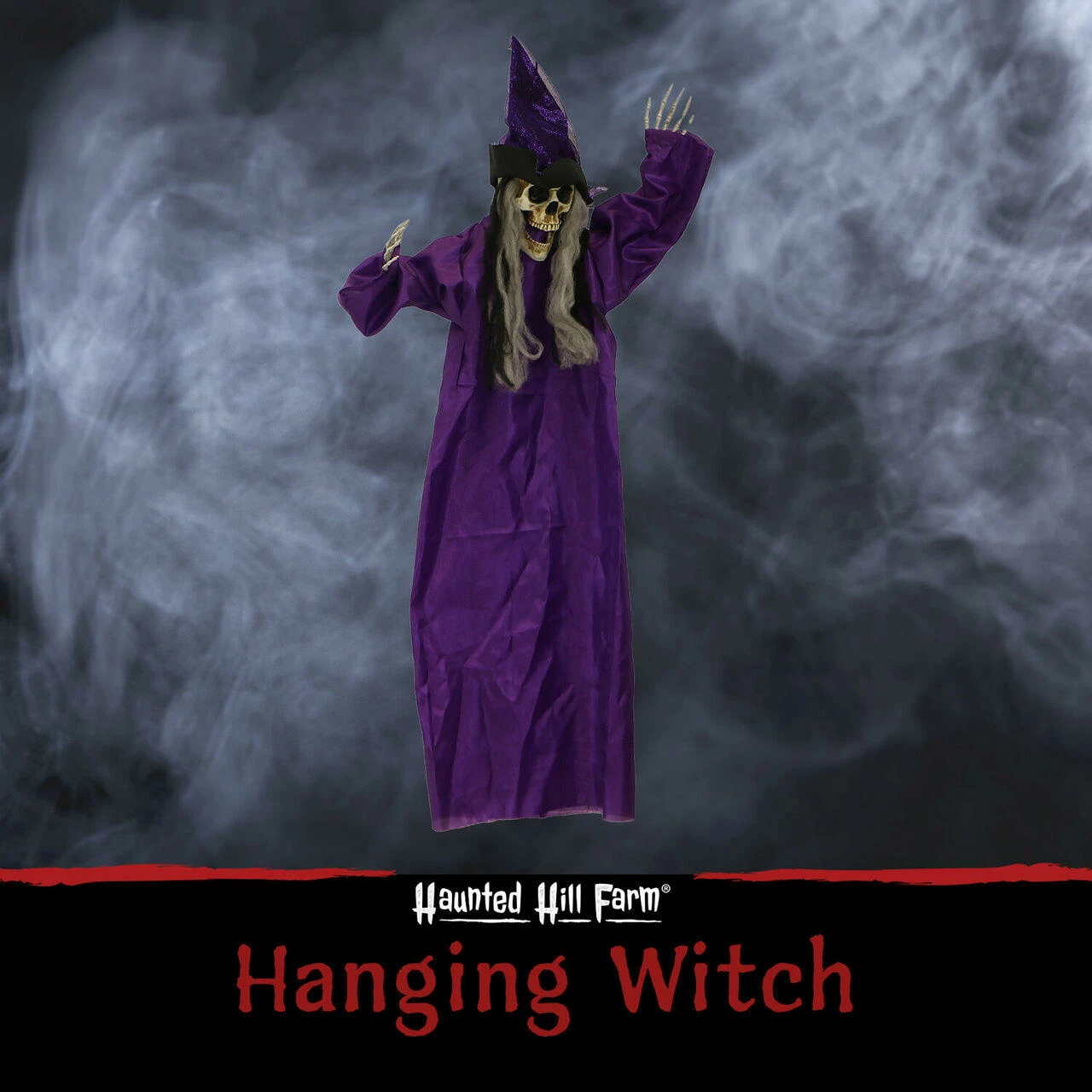 Fraser Hill Farm Haunted Hill Farm 3-ft. Hanging Skull Witch, Poseable - Image 2