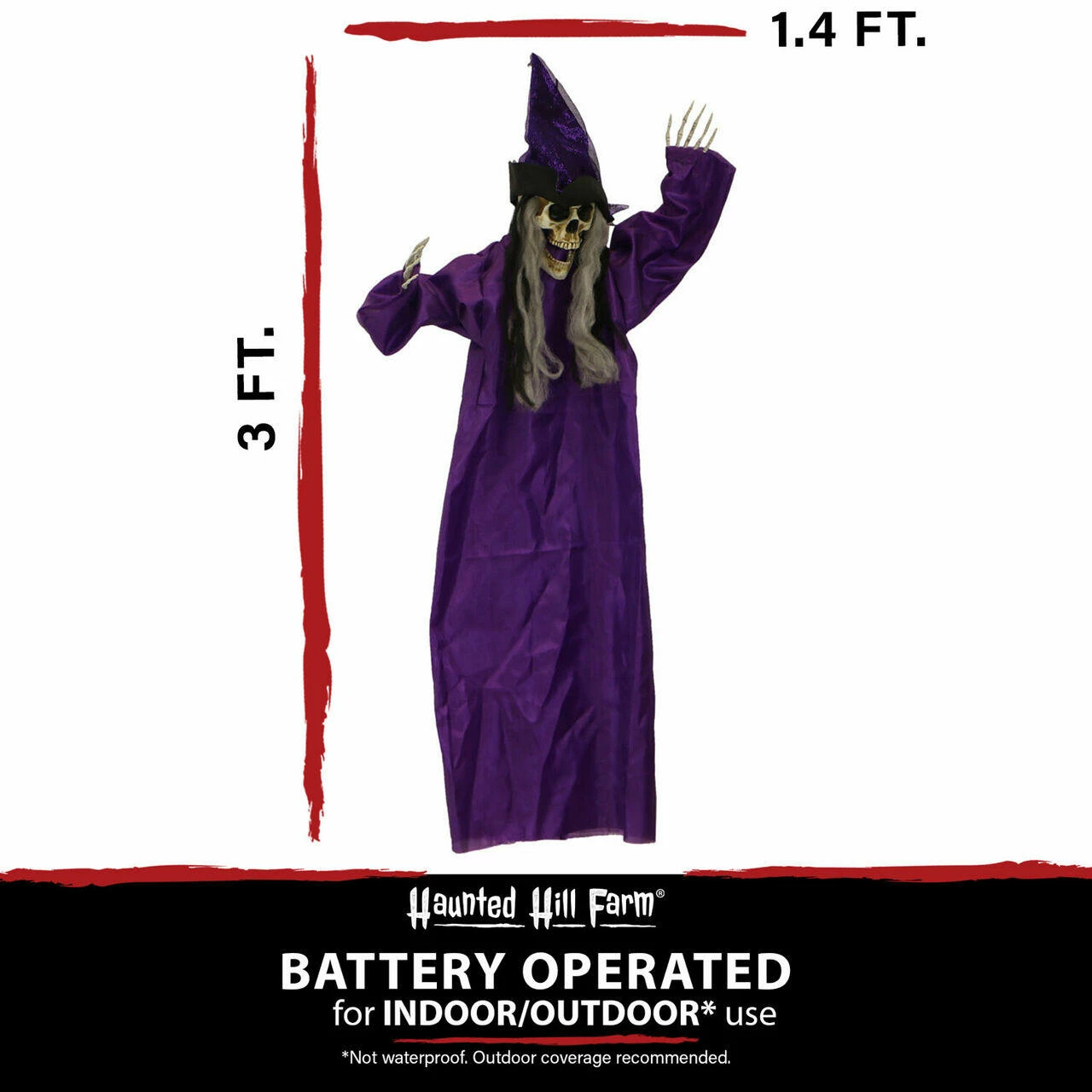 Fraser Hill Farm Haunted Hill Farm 3-ft. Hanging Skull Witch, Poseable - Image 3