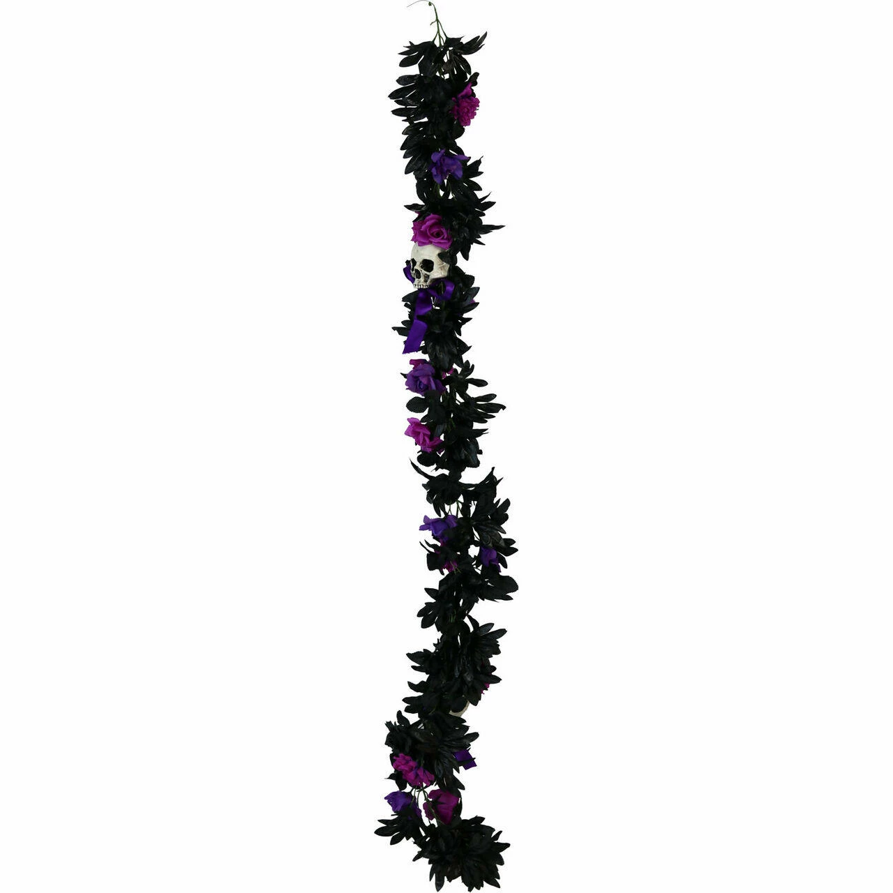Fraser Hill Farm Haunted Hill Farm 6-Ft. Gothic Skull Garland With Black, Pink, And Purple Flowers, Indoor Or Covered Outdoor Halloween Decoration, HHGARSKL-1 - Image 5