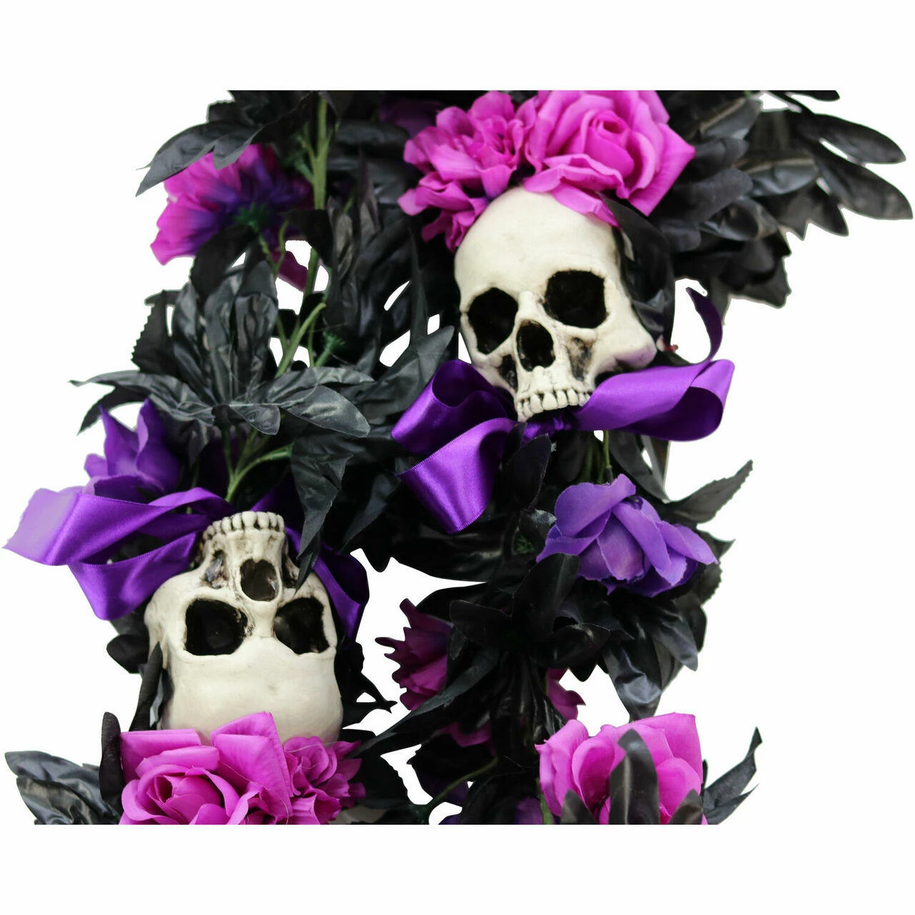 Fraser Hill Farm Haunted Hill Farm 6-Ft. Gothic Skull Garland With Black, Pink, And Purple Flowers, Indoor Or Covered Outdoor Halloween Decoration, HHGARSKL-1 - Image 6