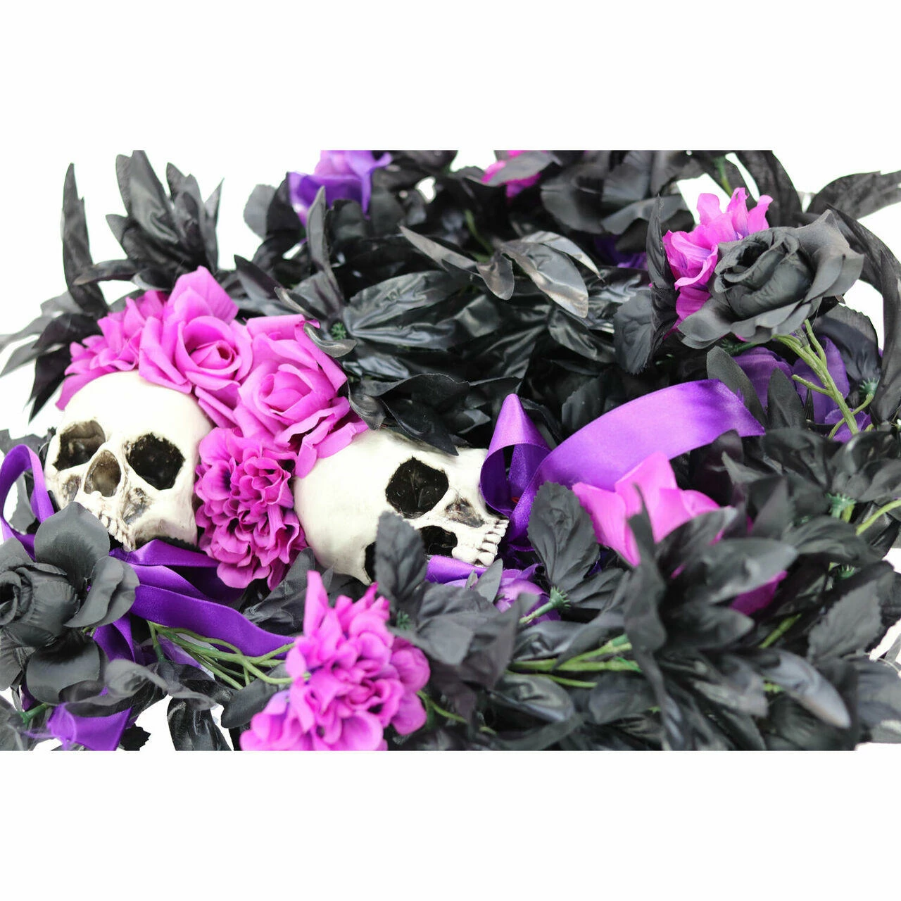 Fraser Hill Farm Haunted Hill Farm 6-Ft. Gothic Skull Garland With Black, Pink, And Purple Flowers, Indoor Or Covered Outdoor Halloween Decoration, HHGARSKL-1 - Image 7