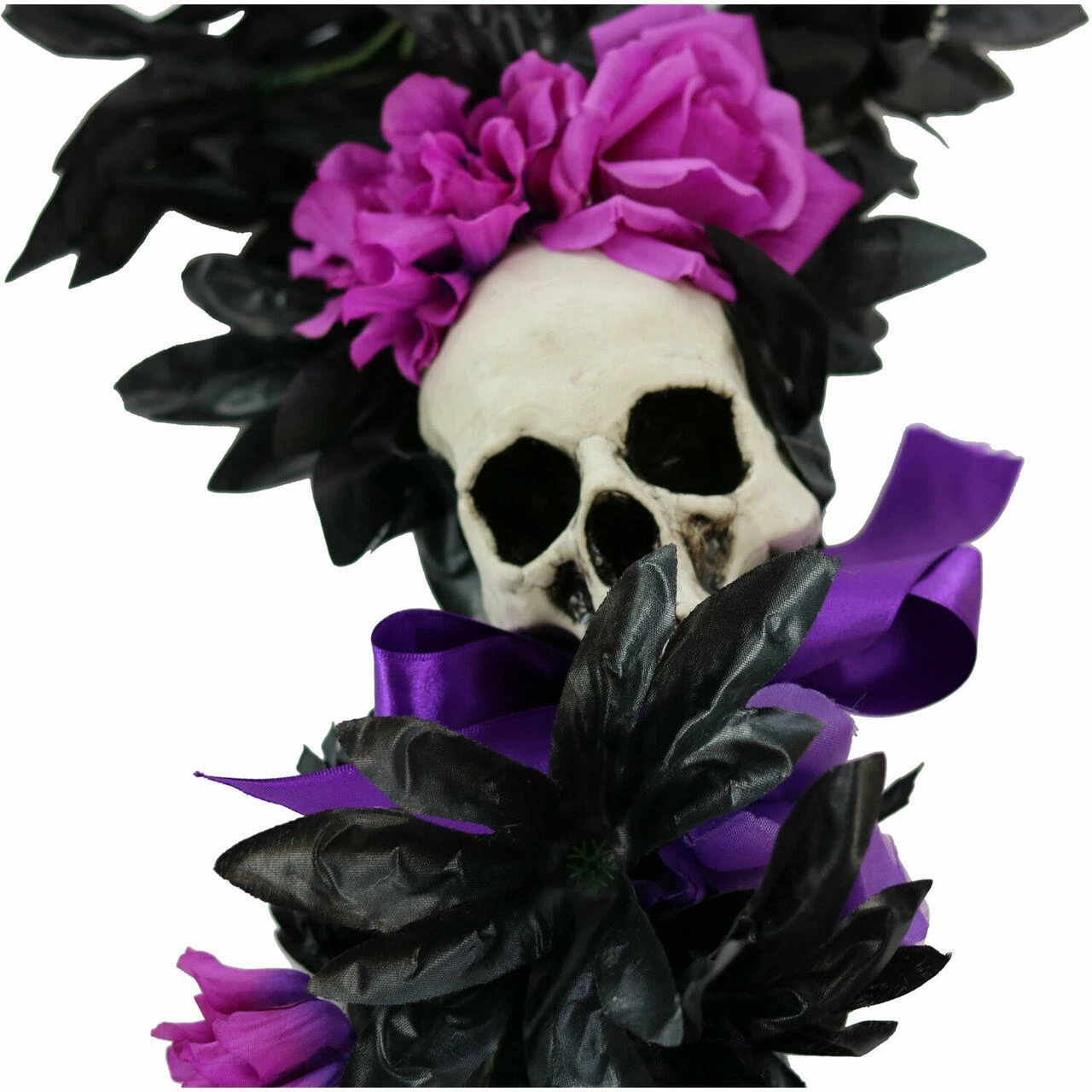 Fraser Hill Farm Haunted Hill Farm 6-Ft. Gothic Skull Garland With Black, Pink, And Purple Flowers, Indoor Or Covered Outdoor Halloween Decoration, HHGARSKL-1 - Image 8