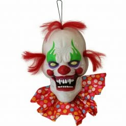 Fraser Hill Farm Haunted Hill Farm 30-In. Hanging Talking Clown Head, Halloween Decoration For Indoor Or Covered Outdoor Display, Battery-Operated, Red