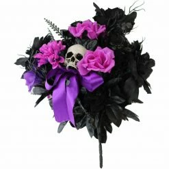 Fraser Hill Farm Haunted Hill Farm 1.25-ft Halloween Bouquet W/ Black & Pink Flowers And Skull