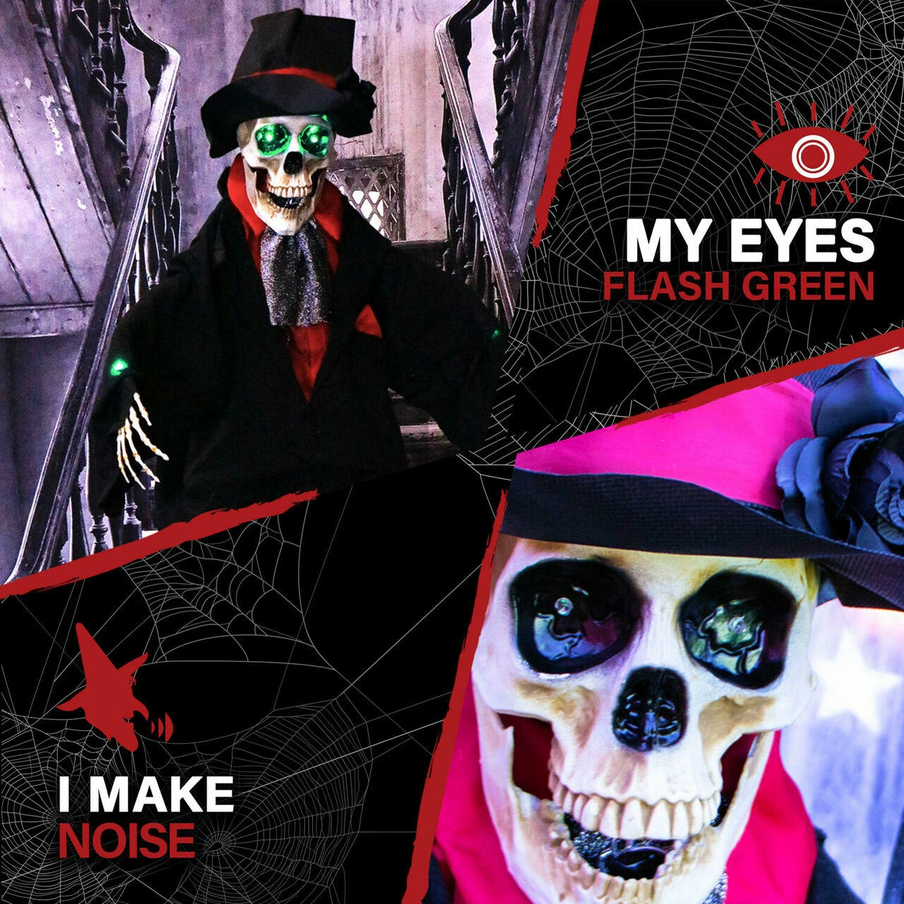 Fraser Hill Farm Haunted Hill Farm 5.4-ft. Animatronic Skeleton Groom, Green LED Eyes, Poseable, Battery, Johnny - Image 2