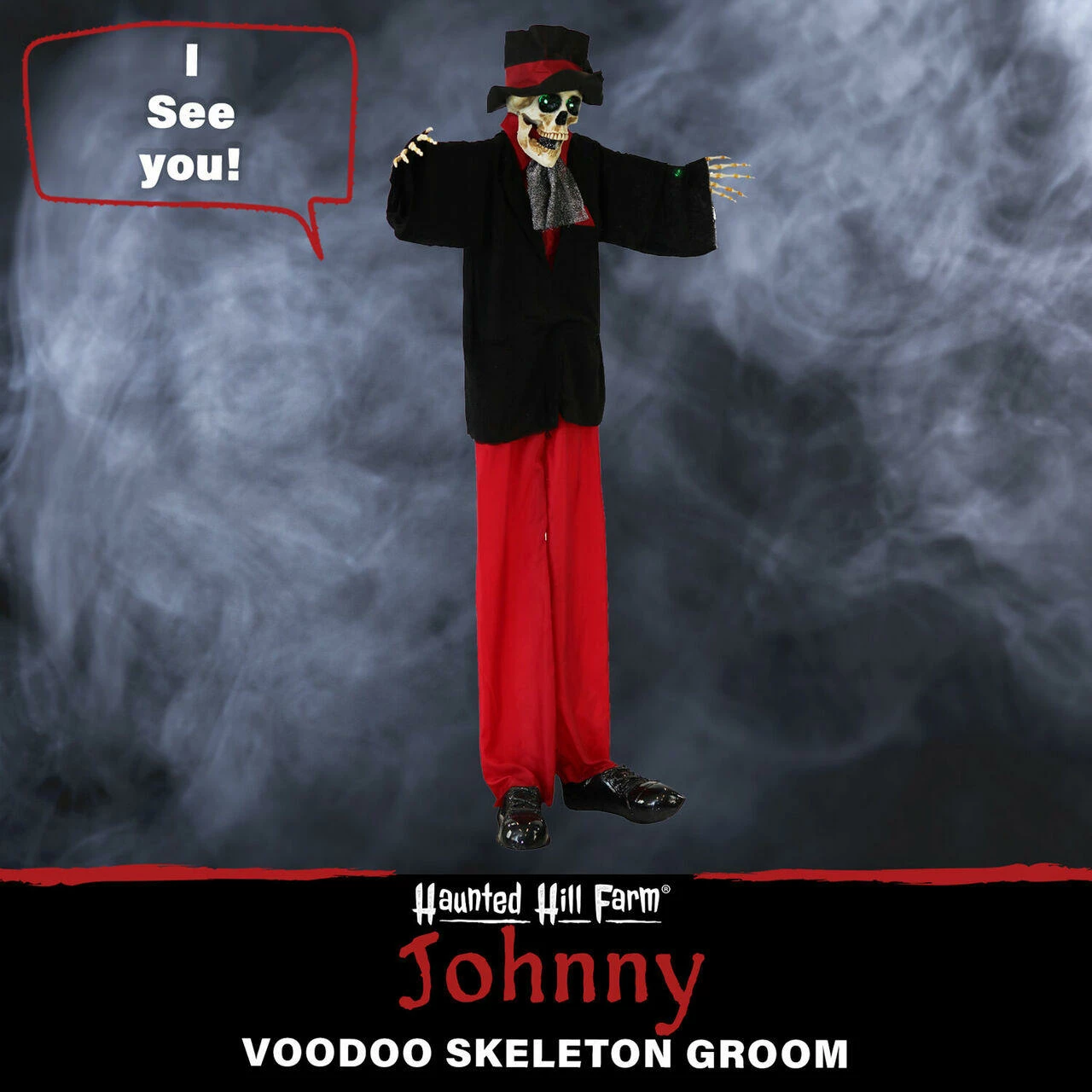 Fraser Hill Farm Haunted Hill Farm 5.4-ft. Animatronic Skeleton Groom, Green LED Eyes, Poseable, Battery, Johnny - Image 4