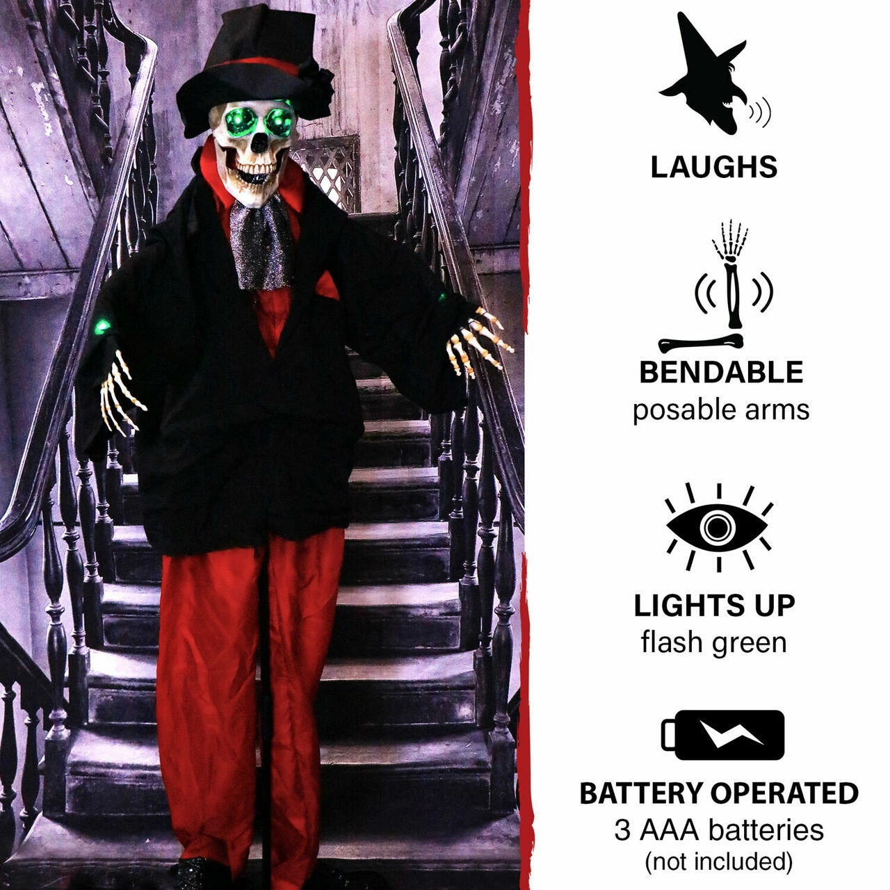 Fraser Hill Farm Haunted Hill Farm 5.4-ft. Animatronic Skeleton Groom, Green LED Eyes, Poseable, Battery, Johnny - Image 5